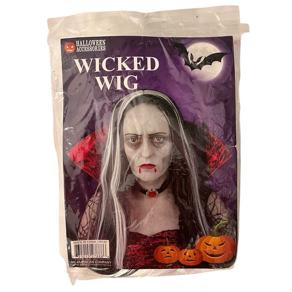 Black & White Streak 23" Long Witch Vampire Gothic - Halloween Wig Adult